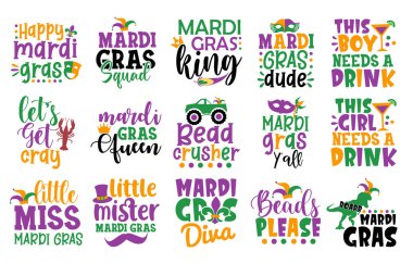 El yazısı tipografisi Mardi Gras Bundle Illustration vektörü