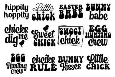 Hand lettering typography Retro Easter Bundle Illustration line art vector  clipart