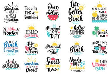 El yazısı tipografisi Summer & Beach Bundle Illustration çizgi sanat vektörü