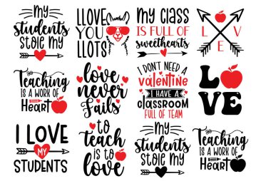 El yazısı tipografi öğretmeni Valentine Bundle Illustration çizgisi sanat vektörü