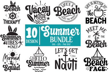 El yazısı tipografi Summer Bundle Illustration çizgi sanat vektörü