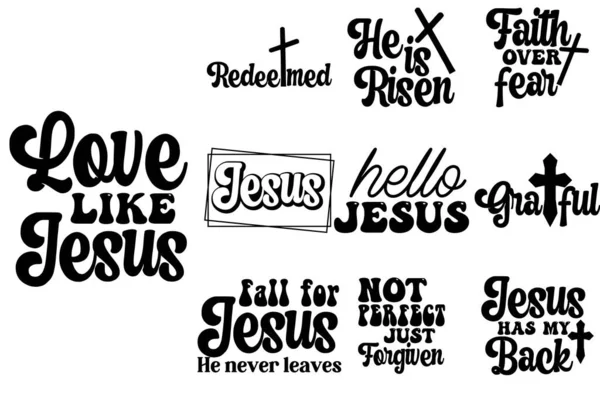 Tipografi Tulisan Tangan Christian Retro Easter Jesus Bundle Vektor Ilustrasi - Stok Vektor