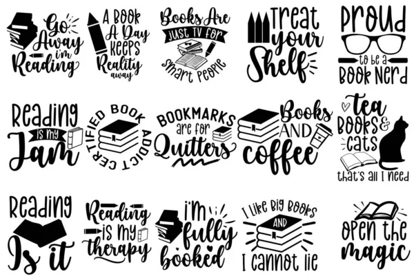 stock vector Hand lettering typography Reading and Book Lover  Bundle Illustration vector