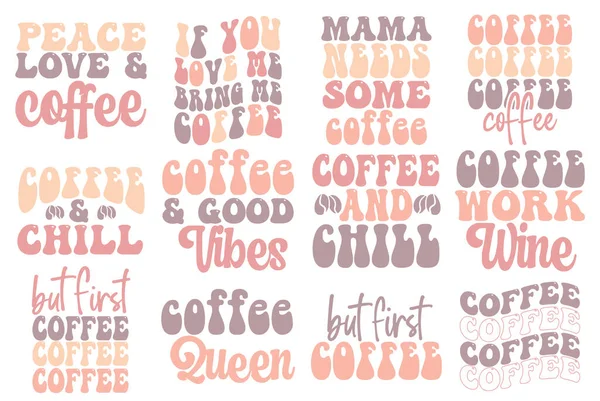 Letras Mão Tipografia Retro Coffee Bundle Ilustração Linha Arte Vetor — Vetor de Stock