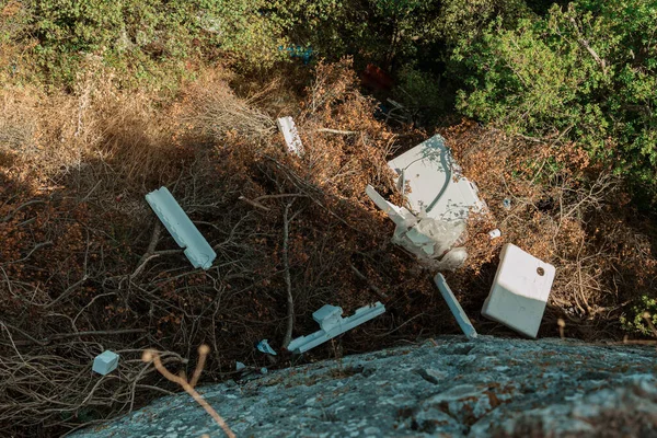 Υψηλής Γωνίας Άποψη Των Σκουπιδιών Αποξηραμένα Φυτά Καλοκαίρι Κέρκυρα Ελλάδα — Φωτογραφία Αρχείου
