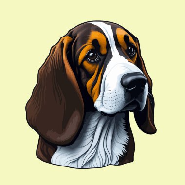 Basset av köpeği. Sade bir arka planda izole edilmiş şirin bir köpek kafası illüstrasyonu. Köpek portresi.