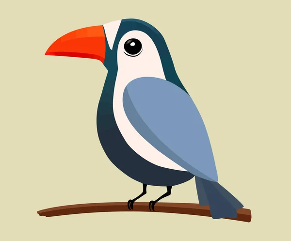 Ilustración Vectorial Pájaro Tucán Azul Estilizado Sentado Una Rama Aislada — Vector de stock