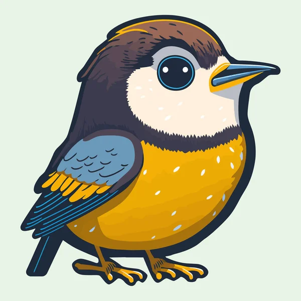 Kawaii Vector Ilustración Dibujos Animados Lindo Pájaro Titmouse Diseño Etiqueta — Vector de stock