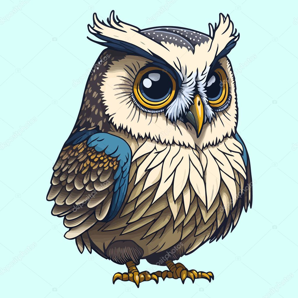 Vector illustration of cute owl kawaii cartoon character design. Sticker design.