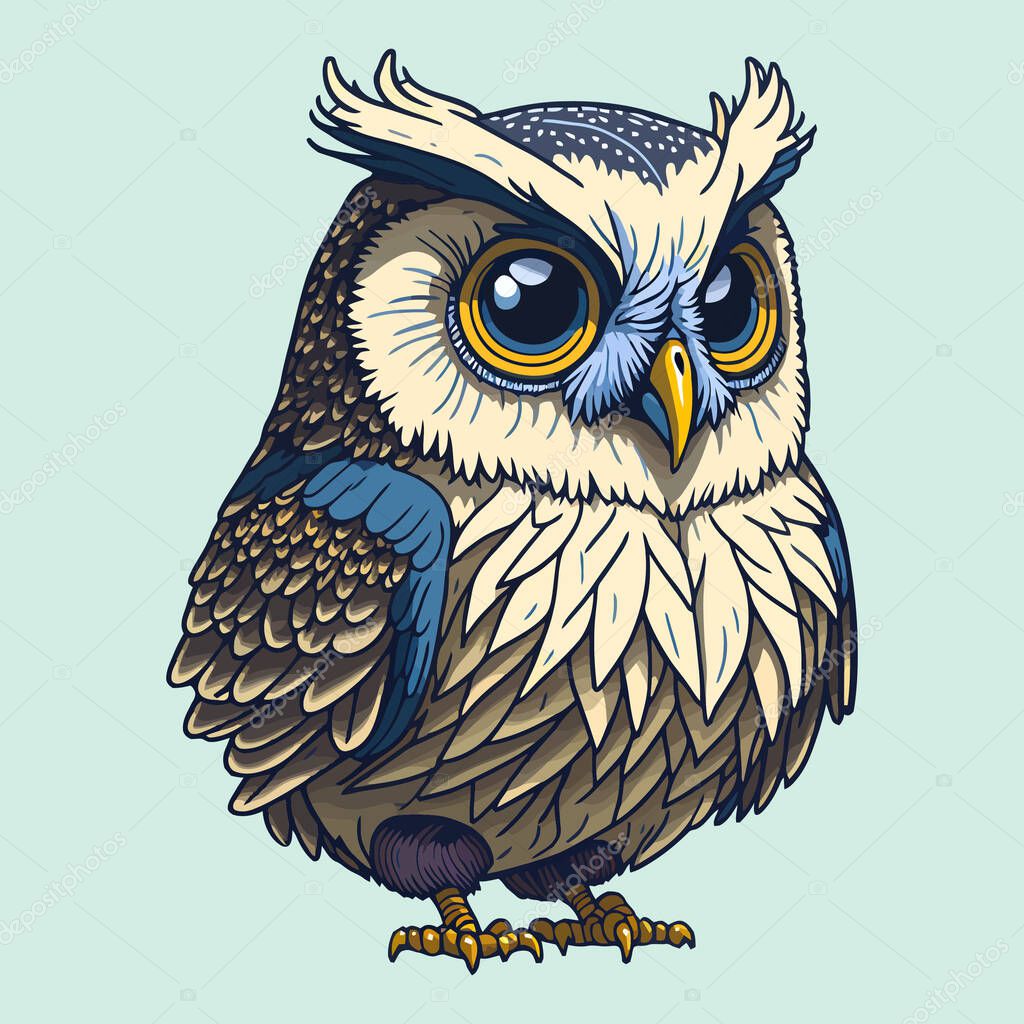 Vector illustration of cute owl. Sticker design.