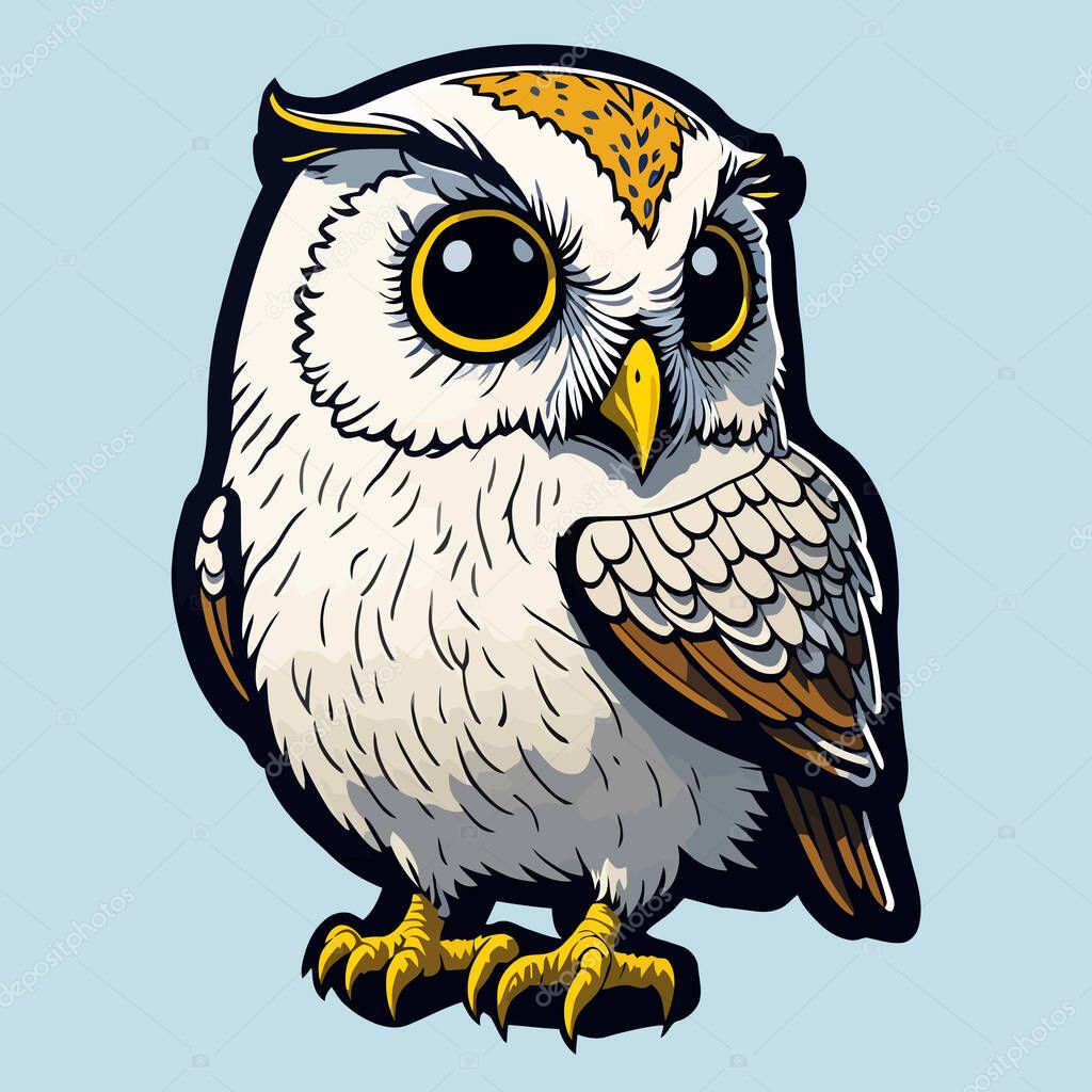Vector design of cute owl kawaii animal cartoon design. Sticker design.