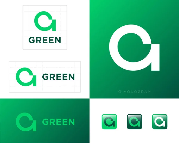 Zelené Logo Monogram Jako Spirálový Tvar Identita Firemní Styl Nastaveno — Stockový vektor