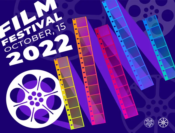 Αφίσα Του Φεστιβάλ Κινηματογράφου Bobbins Και Έγχρωμες Ταινίες Εικονογράφηση Για — Διανυσματικό Αρχείο
