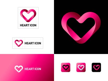 Kalp ikonu. Aşk sembolü ipek pembe kurdelelerden oluşur. Aşk sonsuza dek bir ikon. Kimlik, şirket tarzı.