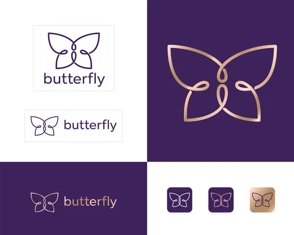 Fjärilslogotyp Vacker Dekorativ Fjäril Från Sammanflätade Linjer Logotyp För Kosmetika — Stock vektor