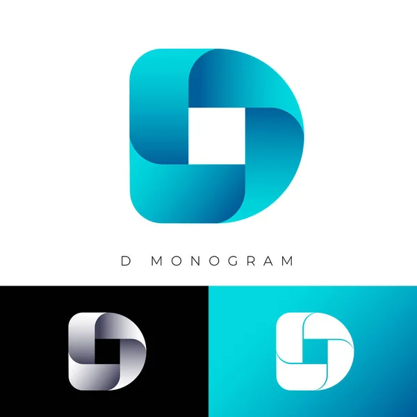 Dモノグラム 文字Dは紺色のリボンで構成されています アイデンティティ 企業スタイル ビジネスのためのロゴ インターネット ウェブデザイン アプリ オンラインショップ — ストックベクタ