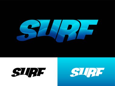 Surf logo. Letters and wave. Emblem for sport, water wear, equipment, clothes, water club.