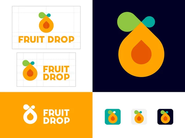 Fruchtsaft Tropfen Logo Orangefarbener Tropfen Und Buchstaben Auf Einem Kreis — Stockvektor