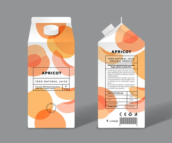 Apricot Juice Template Packaging Design Whole Cut Transparent Fruits — Stock Vector