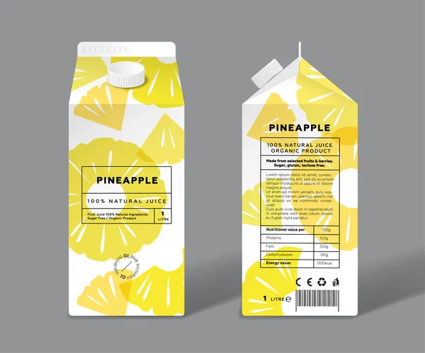 パイナップルジュース テンプレートパッケージデザイン 透明な果物を切り取る — ストックベクタ