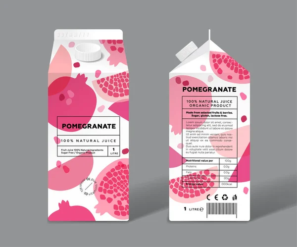 Pomegranate Juice Template Packaging Design Whole Cut Transparent Fruits — Stock Vector