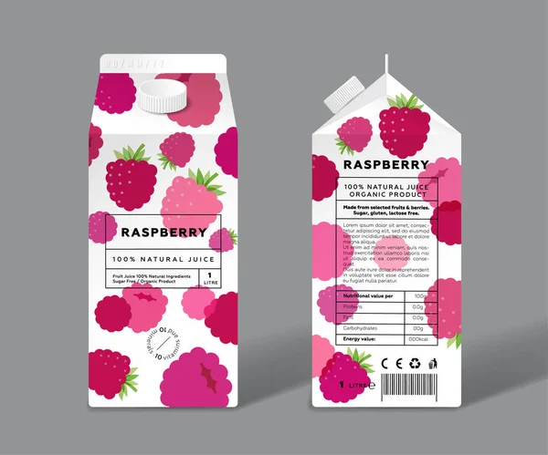 Raspberry Juice Template Packaging Design Transparent Berries — 스톡 벡터