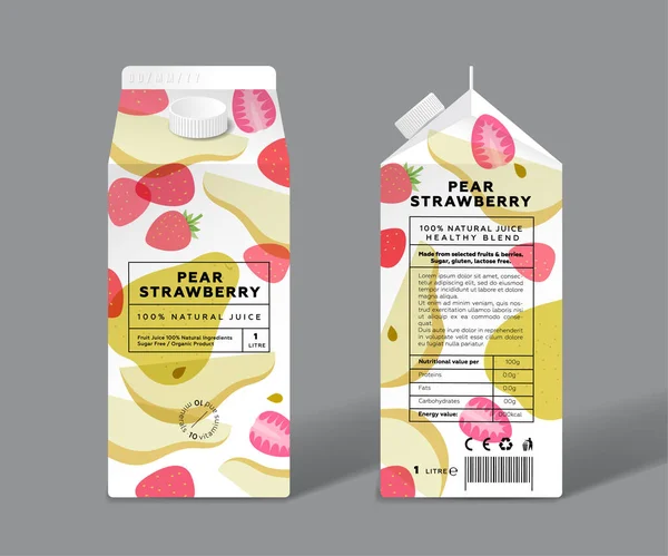 Pear Dan Jus Strawberry Detox Campuran Yang Sehat Desain Kemasan - Stok Vektor