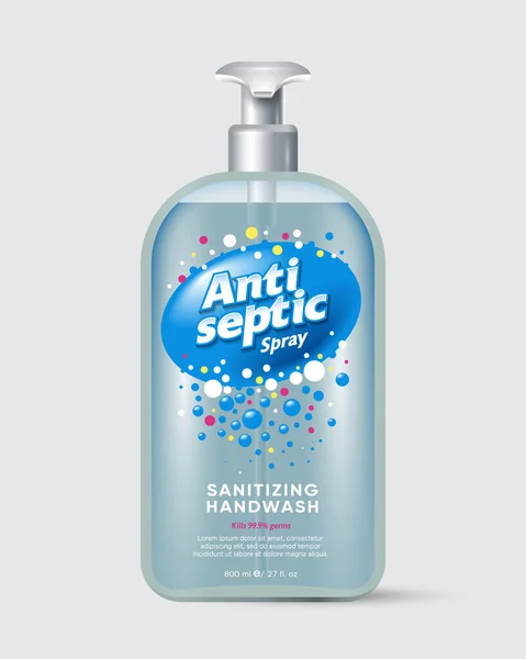 Etiqueta Antiséptica Desinfectante Aerosol Embalaje Botella Con Dispensador — Archivo Imágenes Vectoriales