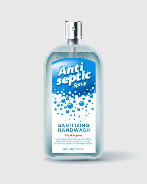 Etiqueta Antiséptica Desinfectante Aerosol Embalaje Botella Con Dispensador — Archivo Imágenes Vectoriales