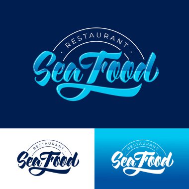 Deniz ürünleri restoranının amblemi. Dekorasyon kıvrımlı güzel harfler..