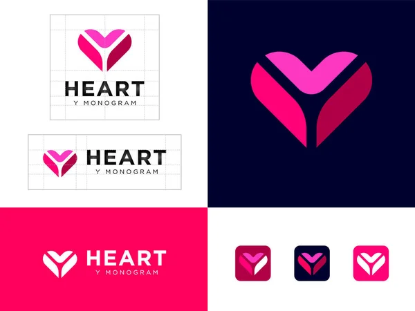 Logotipo Coração Carta Emblema Amor Identidade Estilo Corporativo Conjunto Botões —  Vetores de Stock