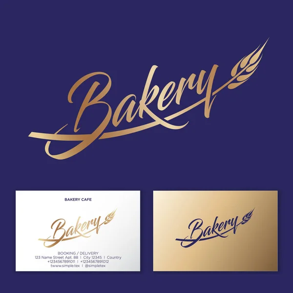 Bakery Logo Gold Lettering Spikelet Bakery Pastry Shop Business Card — Stock Vector