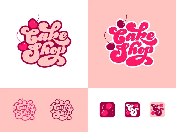 Cake Shop Logo Vorhanden Schöne Schrift Glänzende Karamellbuchstaben Und Reife — Stockvektor