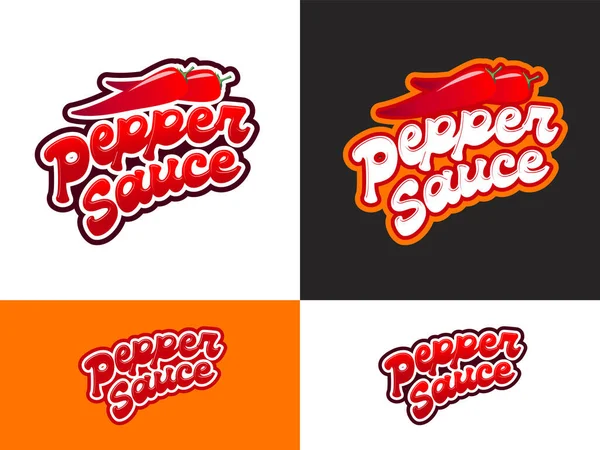 Pepper Sauce Logo Lettering Chilli Peppers — Stock Vector
