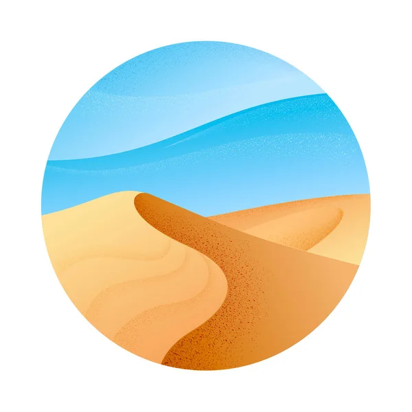 Woestijnlandschap Een Rond Kader Platte Illustratie Met Ruis Korrelige Textuur — Stockvector