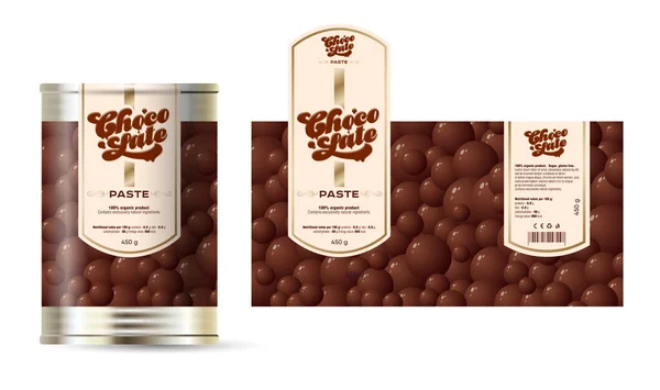 Etikett Und Verpackung Der Schokoladencreme Blechdose Mit Etikett Mit Muster — Stockvektor