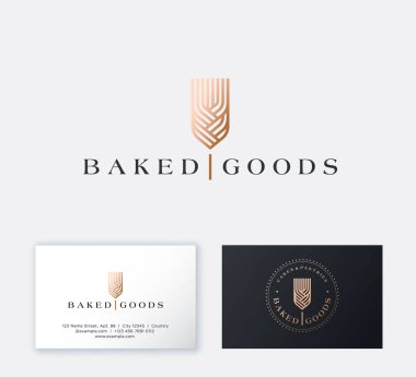 Baked Goods logo. Gold spikelet consists of intertwined elements. Identity. Business card. clipart