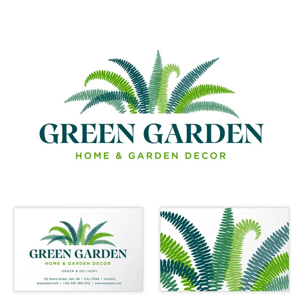 Icône Green Garden Lettres Vertes Feuilles Fougère Carte Visite Marchandises — Image vectorielle