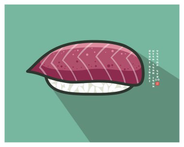 Japon Ton Balığı Nigiri Suşi. Taze balıklı pilav. Japonca karakterler gibi İngilizce metni olan simge.