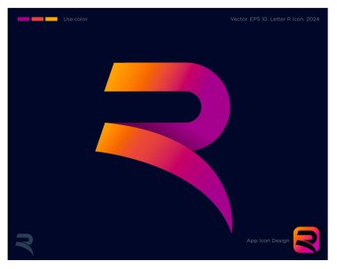 R baş harfleri. R harfi gradyan şeritten oluşur. Halkla ilişkiler logosu. Kimlik ve uygulama simgesi.