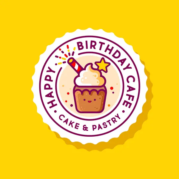 Kuchen Und Desserts Signieren Cafe Emblem Schokoladen Cupcake Mit Zuckerglasur — Stockvektor