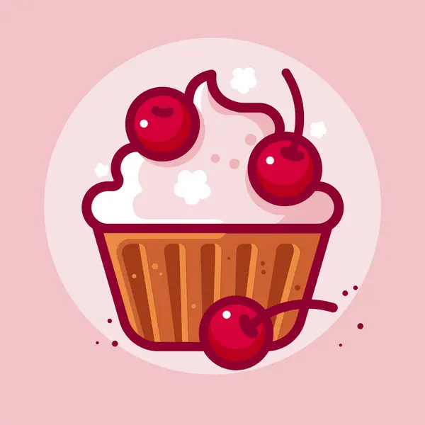Schokoladen Cupcake Mit Sahne Und Kirschen Süßspeisen Ikone Illustration Der — Stockvektor