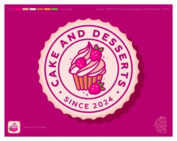 Торт Десерти Знак Кафе Емблема Шоколадний Кекс Вершками Полуницею Хвилясте — стоковий вектор