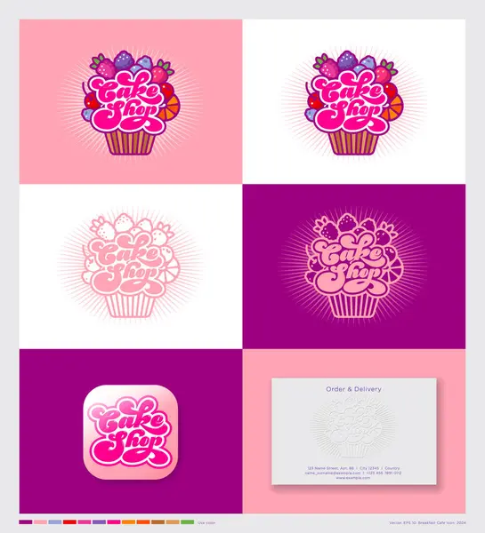 Cupcake Mit Schriftzug Als Sahnebelag Und Beerenfruchtmischung Süßspeisen Ikone Ausweis — Stockvektor