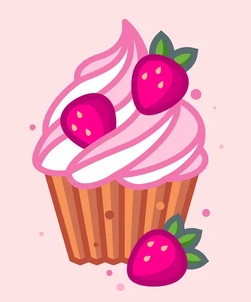 Cupcake Mit Sahnebelag Und Erdbeeren Süßspeisen Ikone Illustration Der Nachspeise — Stockvektor