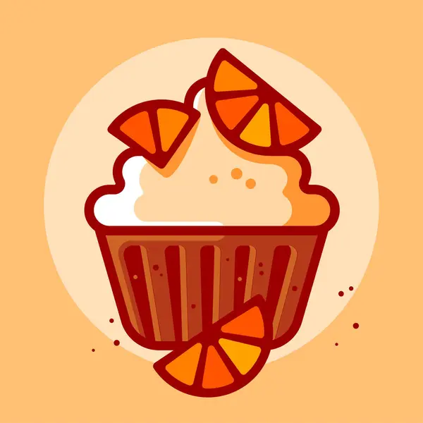 Шоколадний Кекс Вершками Скибочками Апельсинових Фруктів Іконка Солодкої Їжі Ілюстрація — стоковий вектор