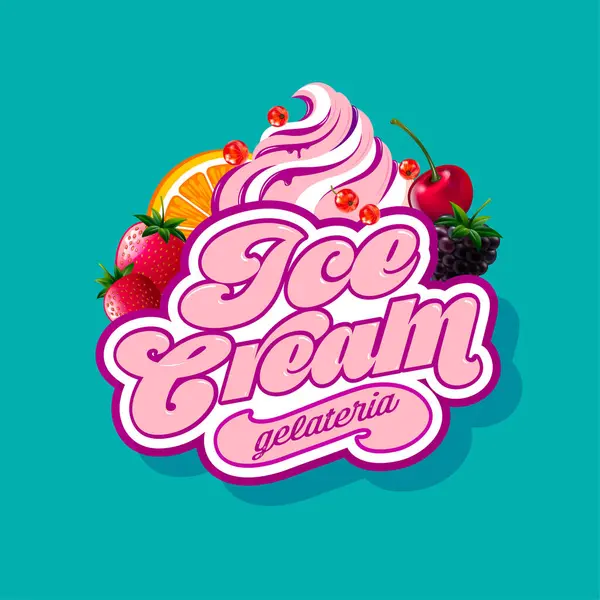 Ice Cream Logo Ikone Gelateria Italienisches Eis Schriftzug Mit Eis — Stockvektor
