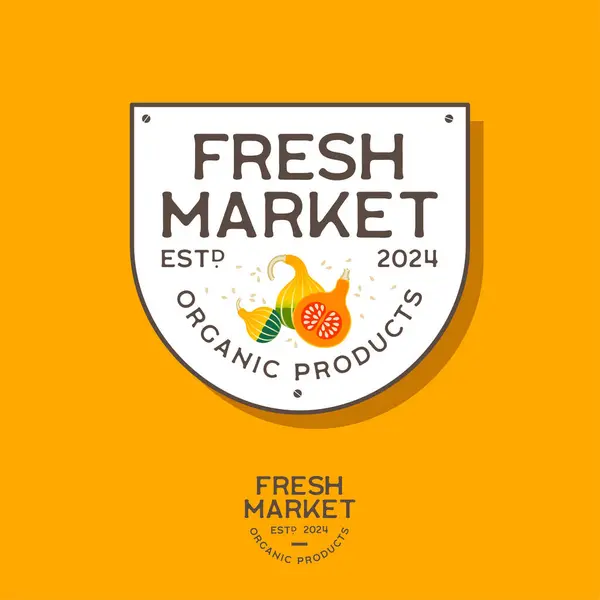 Frischmarkt Logo Buchstaben Und Leuchtende Kürbisse Als Schild — Stockvektor