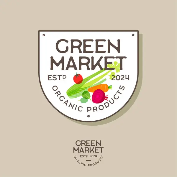 Логотип Green Market Листи Різнокольорові Овочі Щиті — стоковий вектор