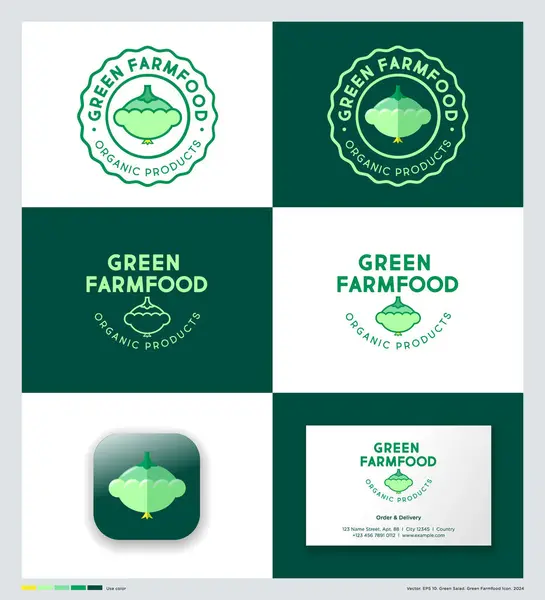 Green Farmfood Logo Buchstaben Und Grün Gefärbter Kürbis Bio Lebensmittel — Stockvektor
